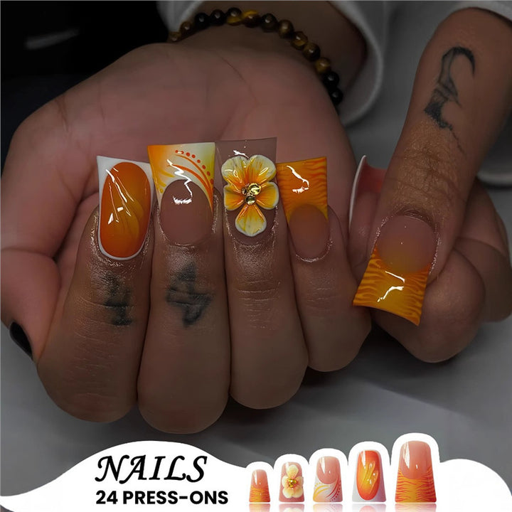 Decorative Press-On Nail Art Set with 3D Floral Accents Bowlift