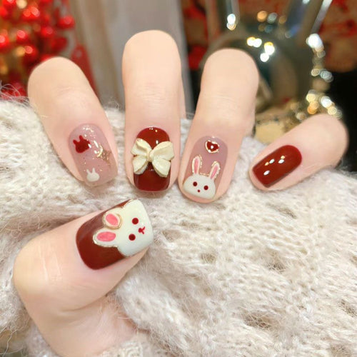 Playful Bunny-Themed Decorative Press-On Nails Bowlift