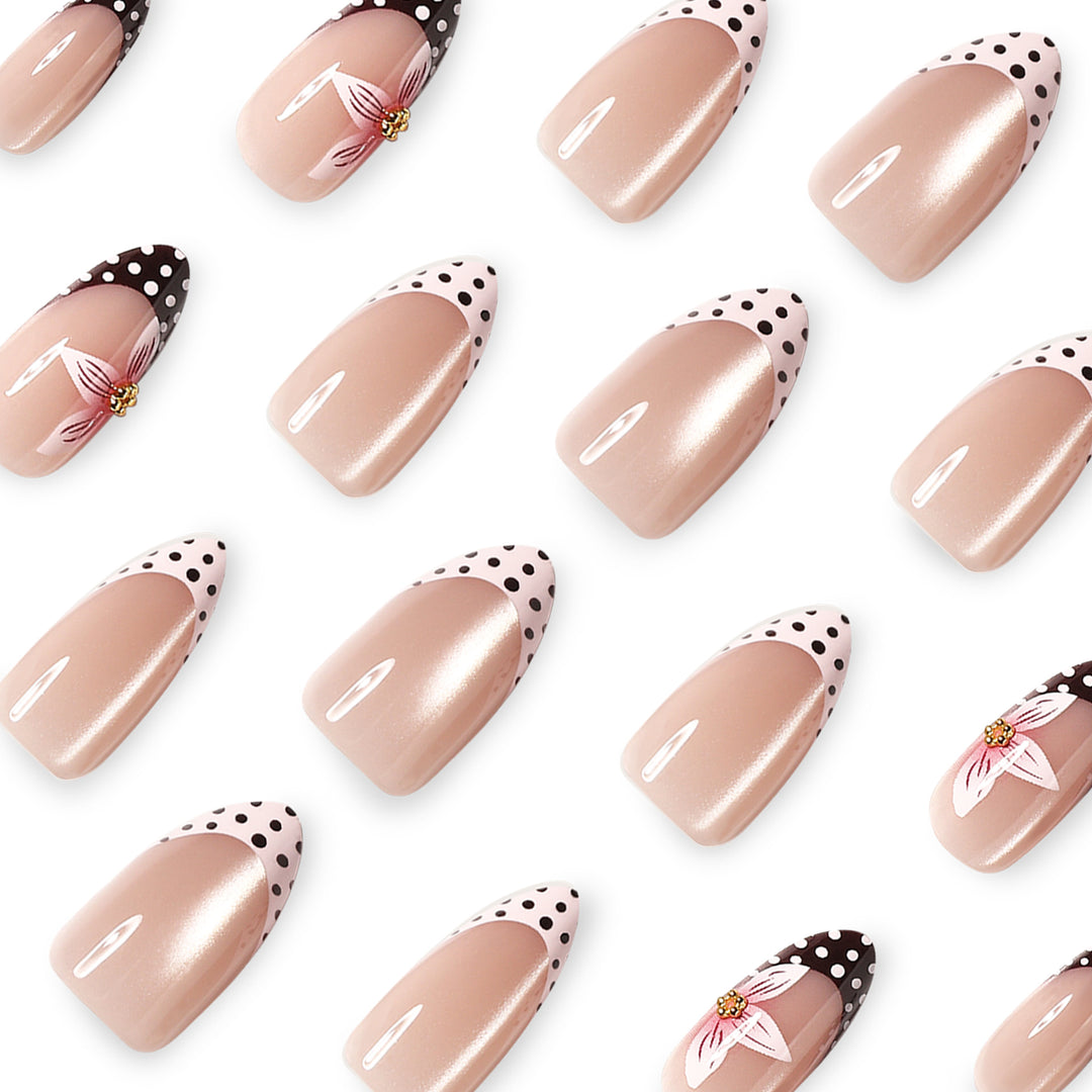 Artful Nail Extensions with Flower and Dot Design Bowlift