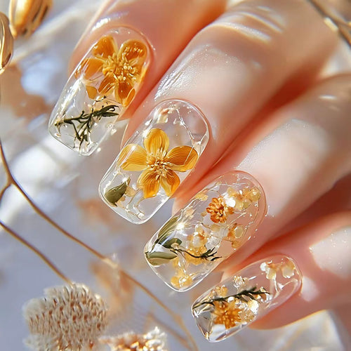 Artistic Floral Resin Nail Art Bowlift