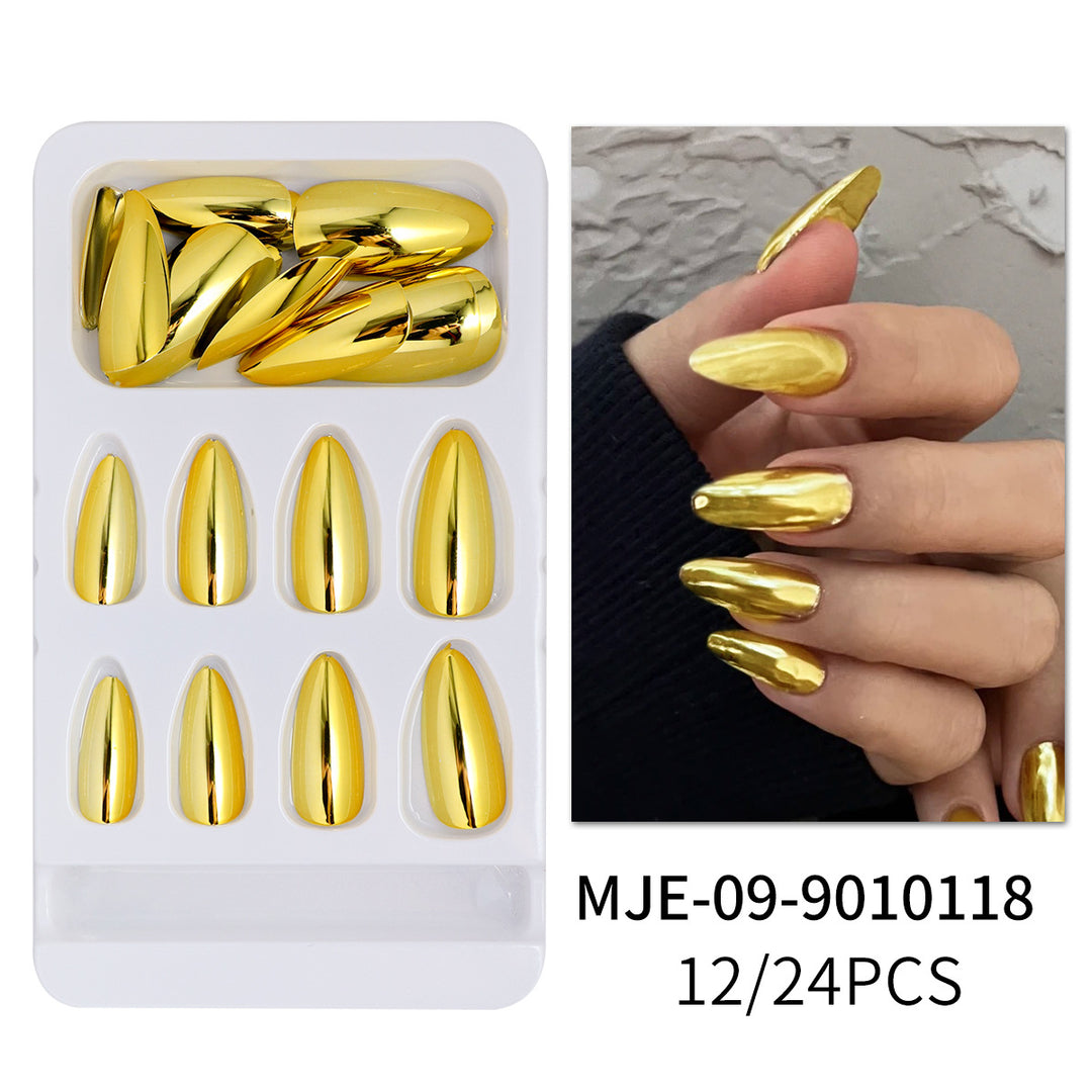 Glossy Metallic Almond-Shaped Press-On Nails Bowlift