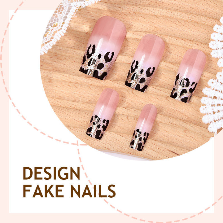 Artificial nail set in modern leopard pattern Bowlift