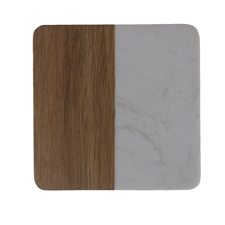 Marble pattern and acacia wood serving coaster board with rounded corners Bowlift