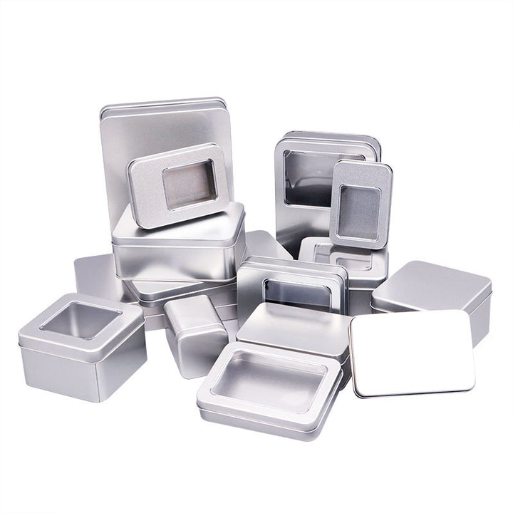 Rectangular metal storage tin with clear display window lid Bowlift