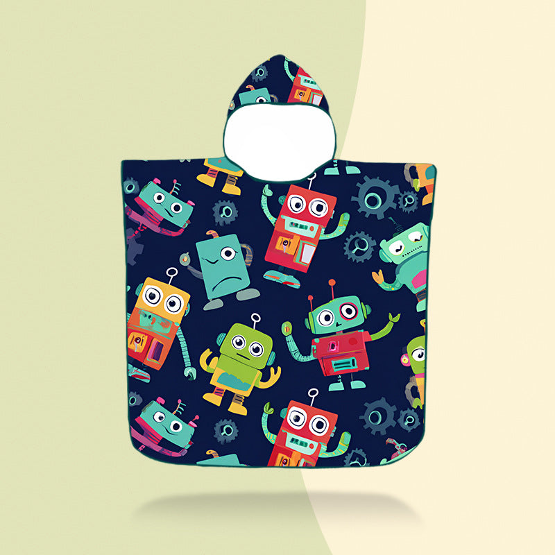 colorful hooded poncho with robot motif Bowlift