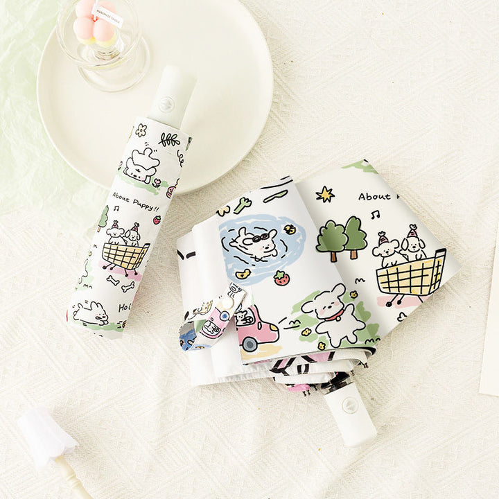 Women Automatic Mini Umbrella with Vibrant Animal Design Bowlift