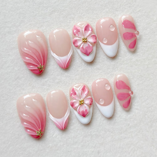 Floral Art Inspired Press-On Nail Set Bowlift