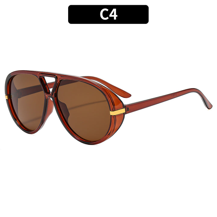 Oversized Shield Sunglasses with Decorative Accents