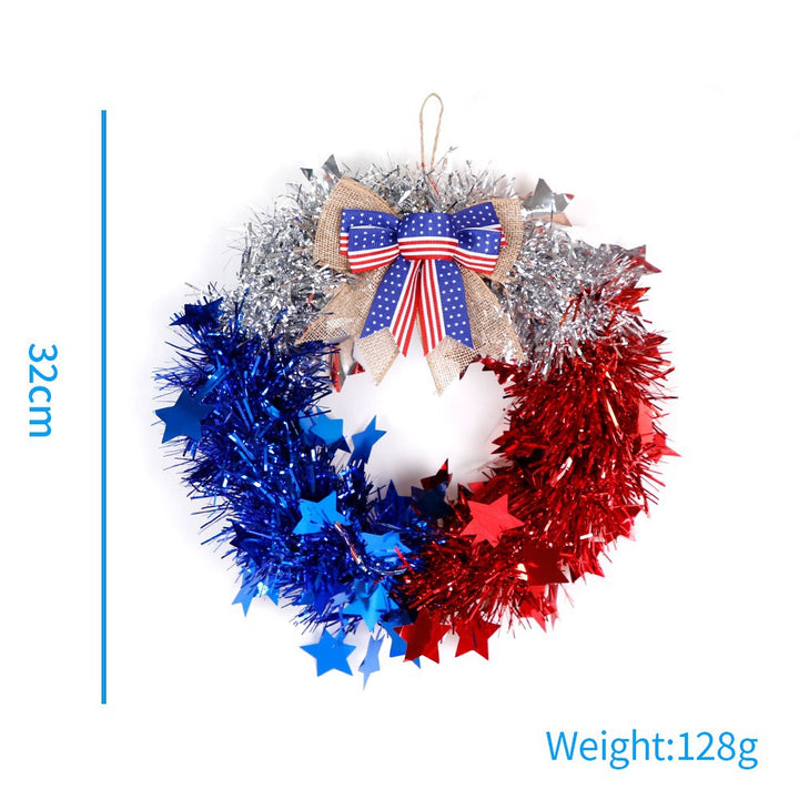 Unisex nan festive tinsel-glitter wreath with star appliqué and jute ribbon bow Bowlift