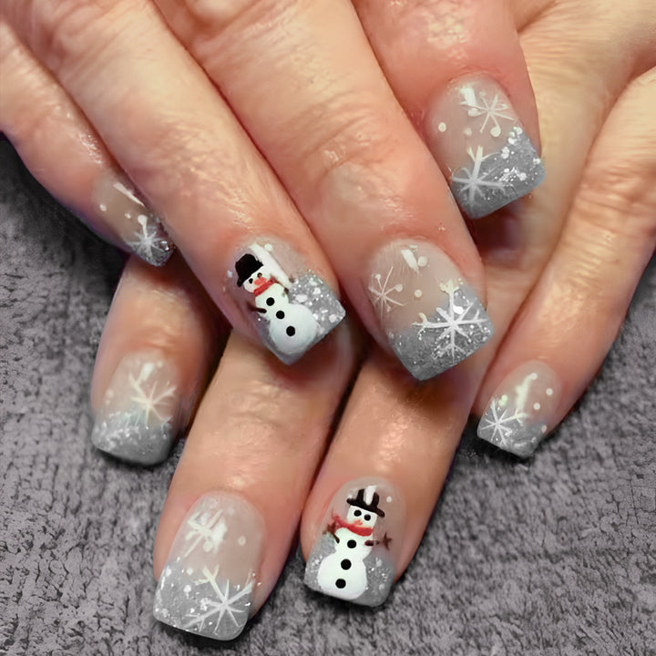 Festive Snowman-Themed Acrylic Nail Art Bowlift