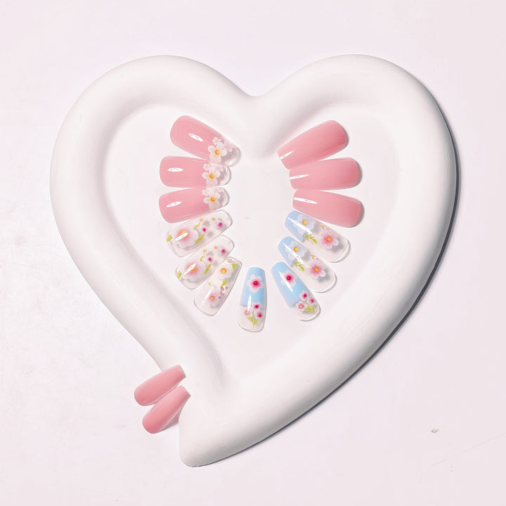 Floral Art Acrylic Nail Tips Bowlift