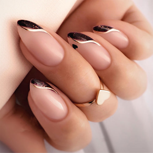 Premium Decorative Press-On Nail Set with Elegant French Design Bowlift