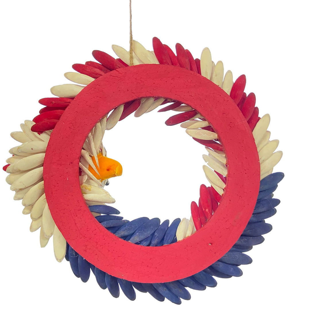 Unisex handmade decorative door wreath with eagle head and star appliqués made of wood Bowlift