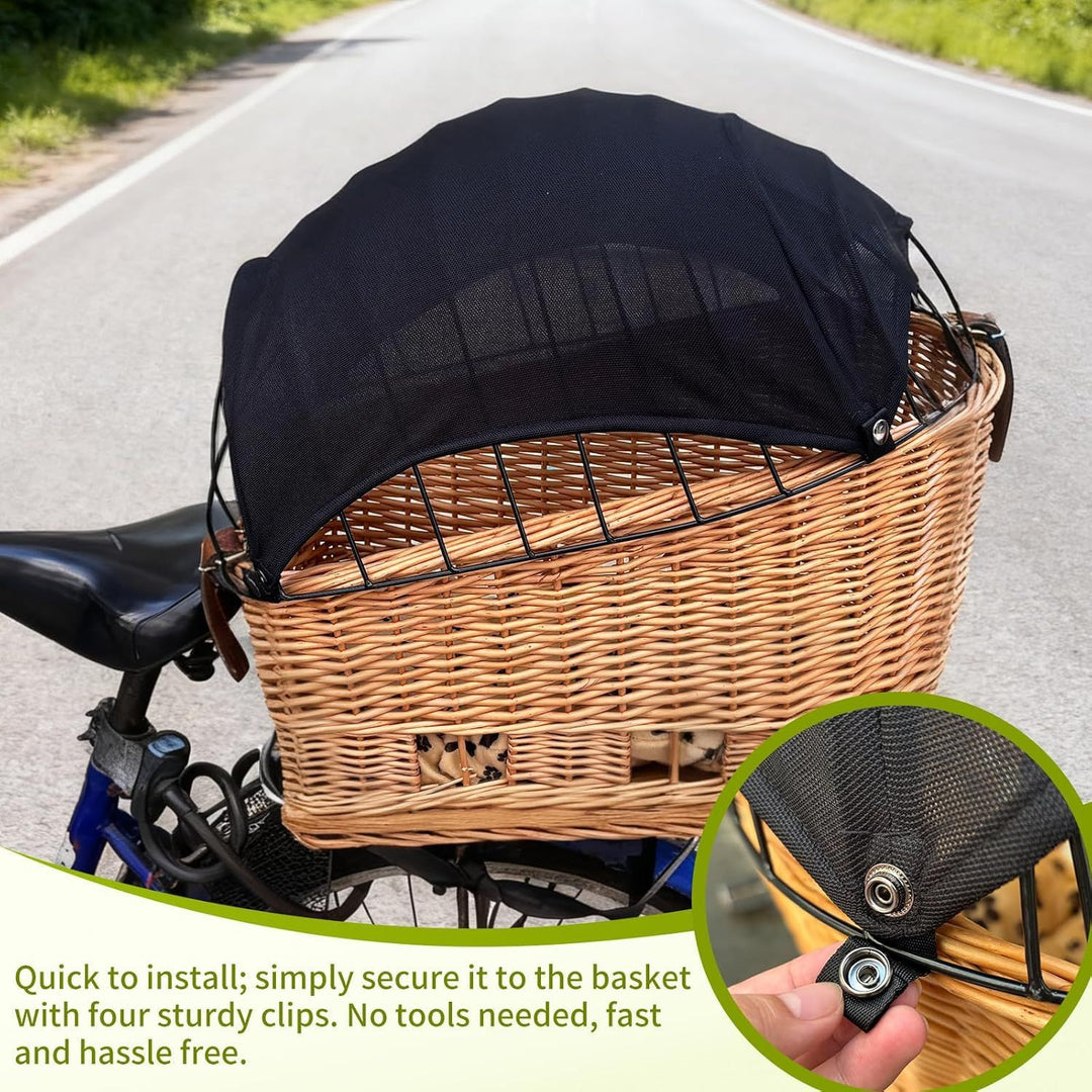 woven wicker pet carrier basket with retractable mesh canopy Bowlift