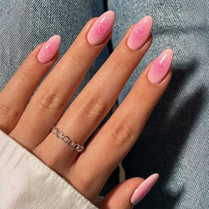 Heart-Embellished Press-On Nail Art Set Bowlift