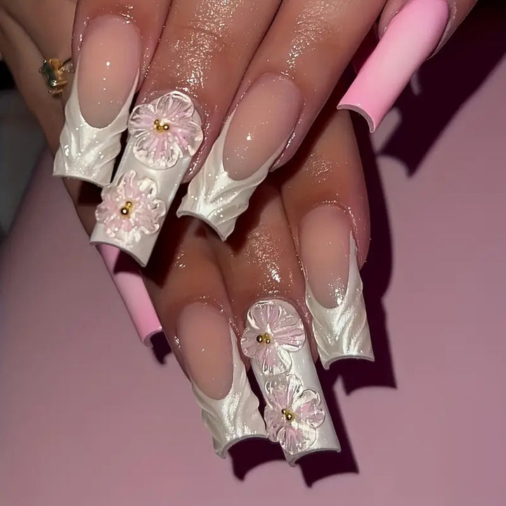 3D Floral Design Press-On Nails Bowlift