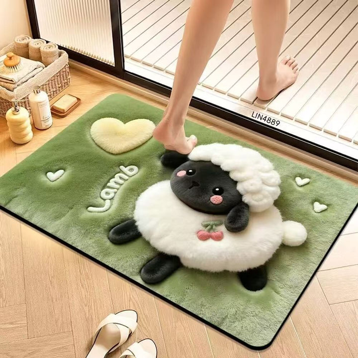 Cute Cartoon Pet-Themed Plush Bath Mat Bowlift