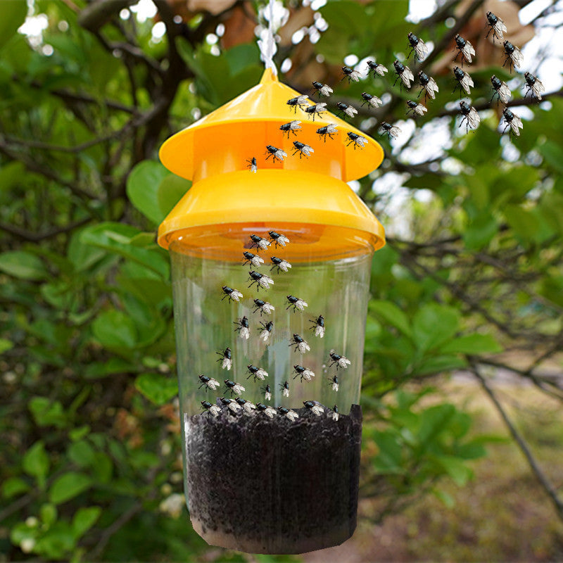Reusable outdoor insect fly trap with non-toxic bait reservoir and Hanging canopy Bowlift