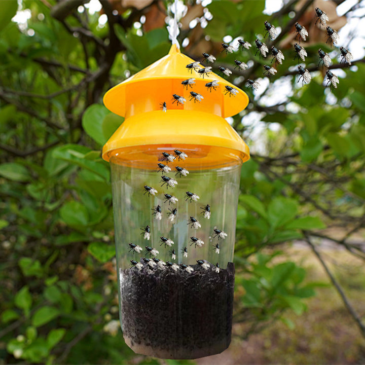 Reusable outdoor insect fly trap with non-toxic bait reservoir and Hanging canopy Bowlift