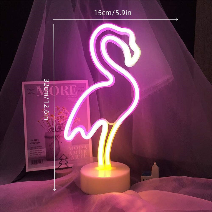Flamingo shaped LED neon accent lamp with USB-powered acrylic base Bowlift