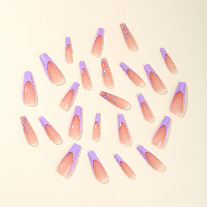 Heart-Embellished Long Acrylic Nail Art Bowlift