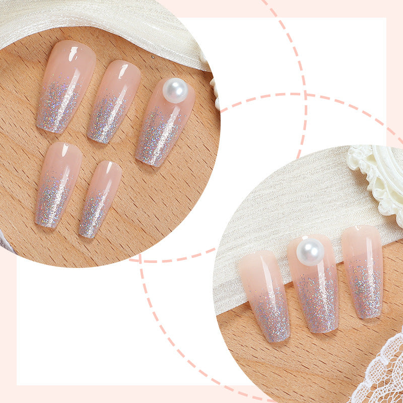 Elegant Press-On Nail Set with Glitter and Pearl Accents Bowlift