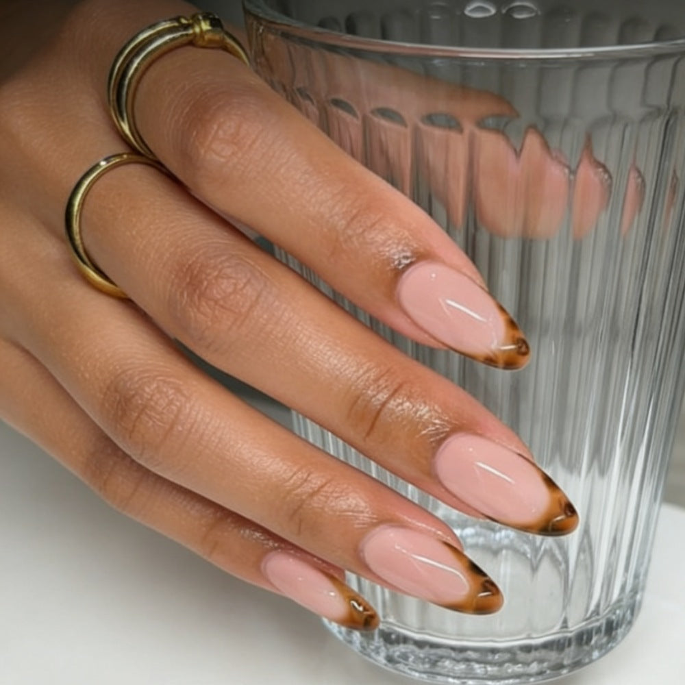 Almond-Shaped Press-On Nails with Elegant Brown Tips Bowlift