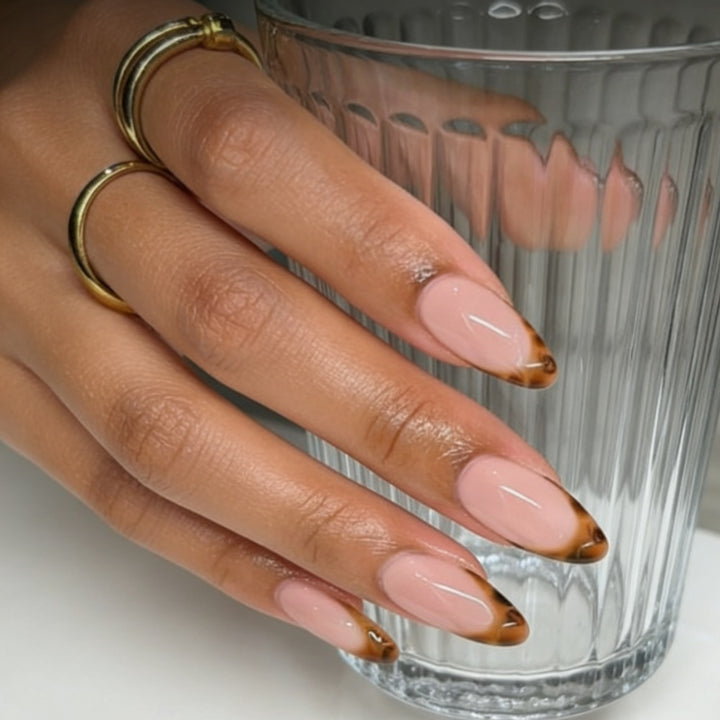 Almond-Shaped Press-On Nails with Elegant Brown Tips Bowlift