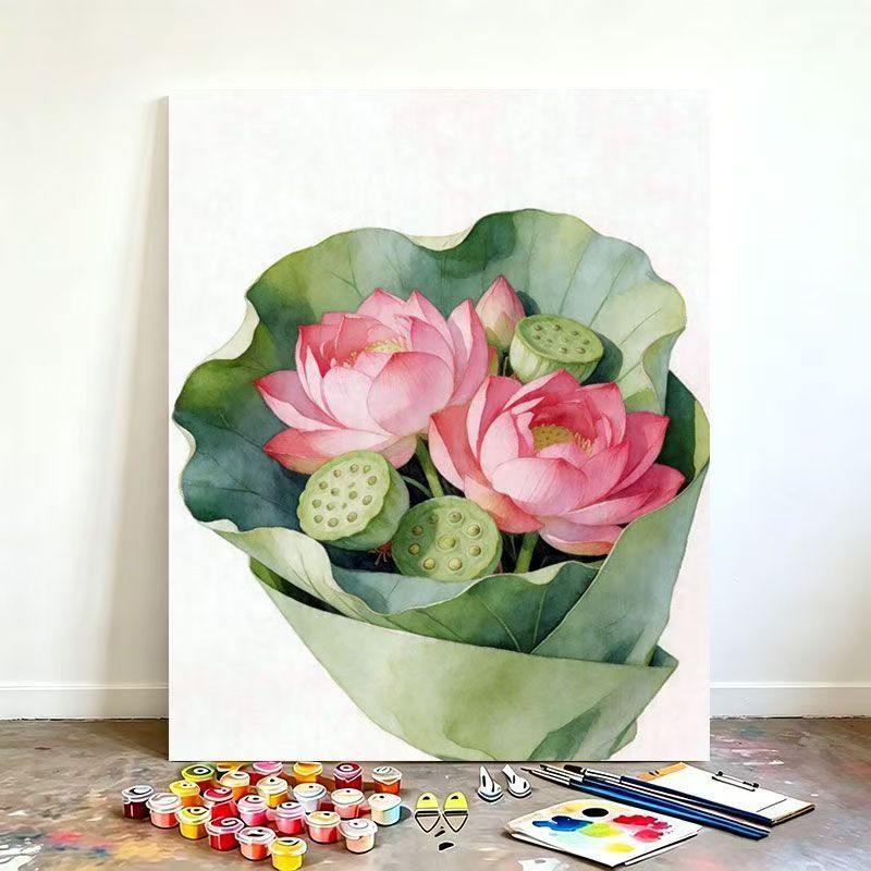 Watercolor Lotus Flower Canvas Art Kit Bowlift