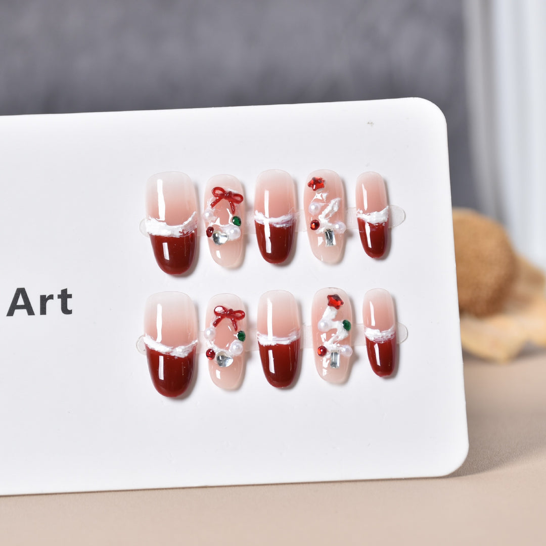 Holiday-Themed Press-On Nail Art Bowlift