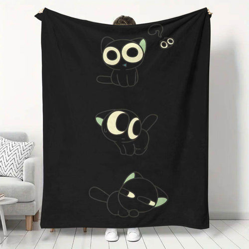 Cozy Cartoon Cat-Themed Fleece Throw Blanket