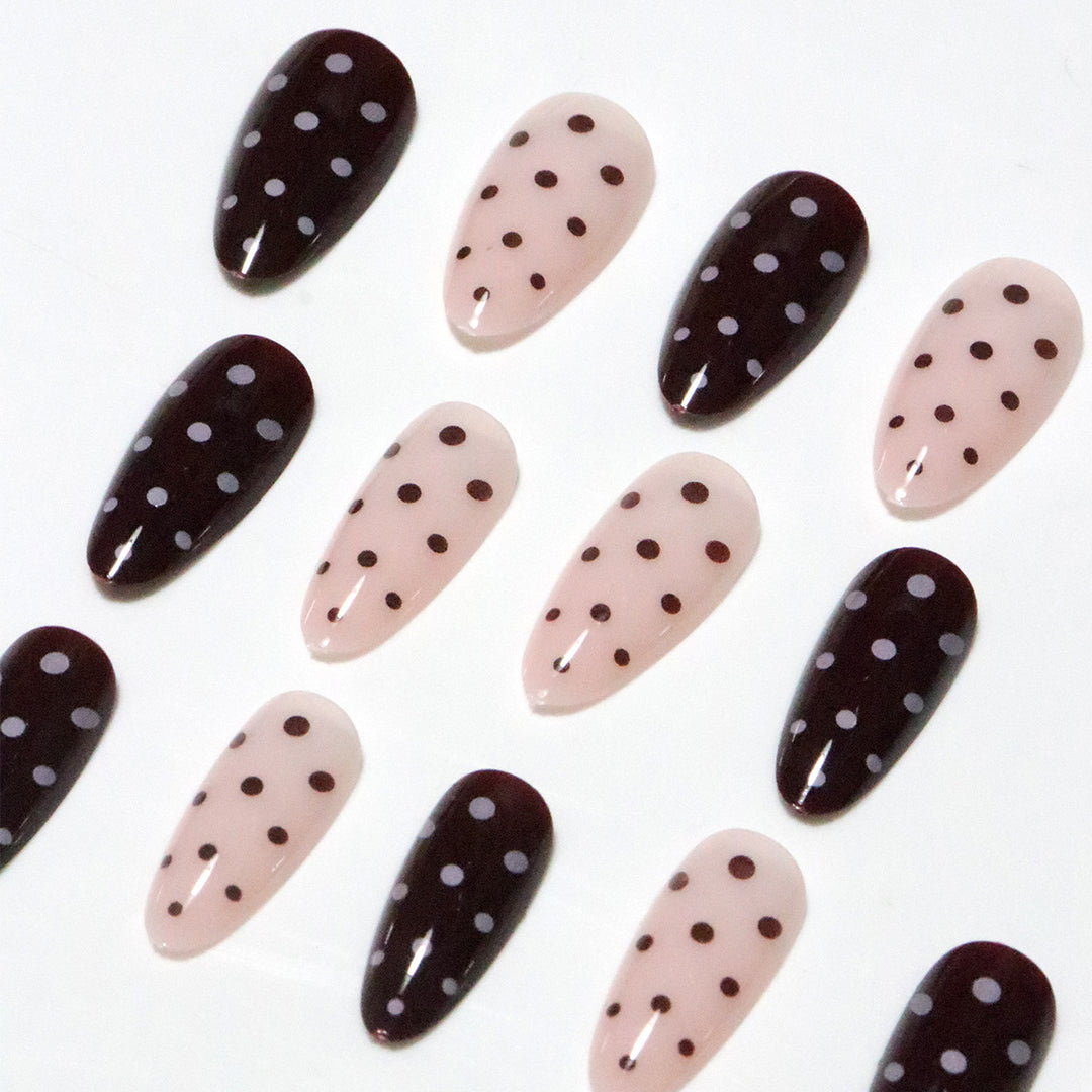 Artistic Polka Dot Stiletto Press-On Nails Bowlift