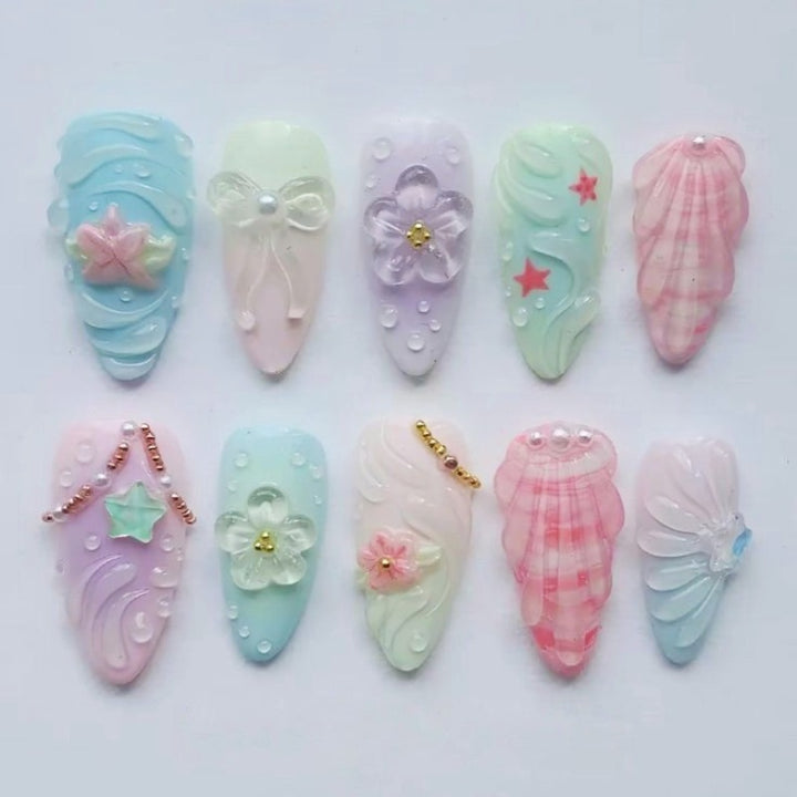 Nature-Themed Artistic Press-On Nail Set Bowlift