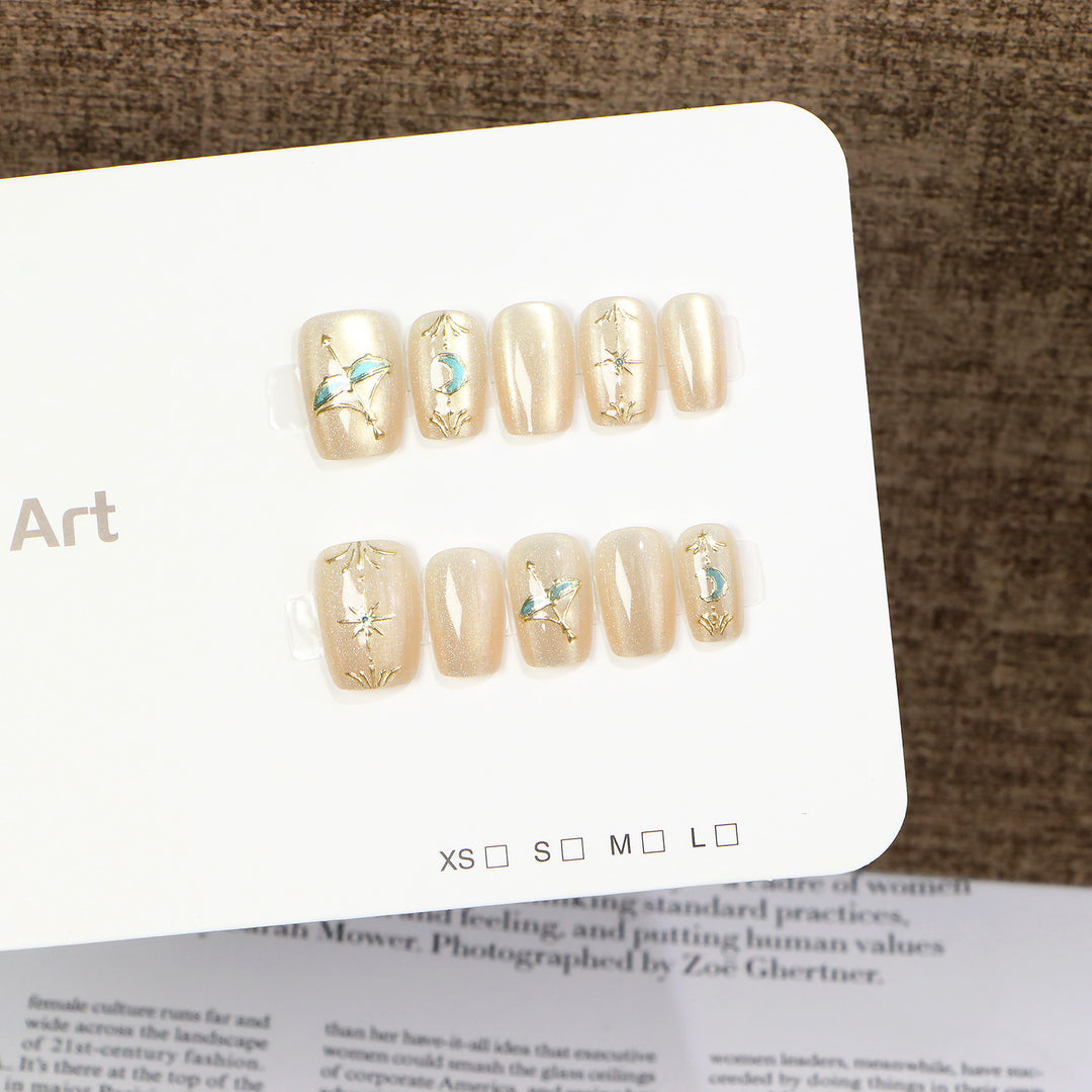 Artistic Press-On Nail Art Set with Botanical Accents Bowlift