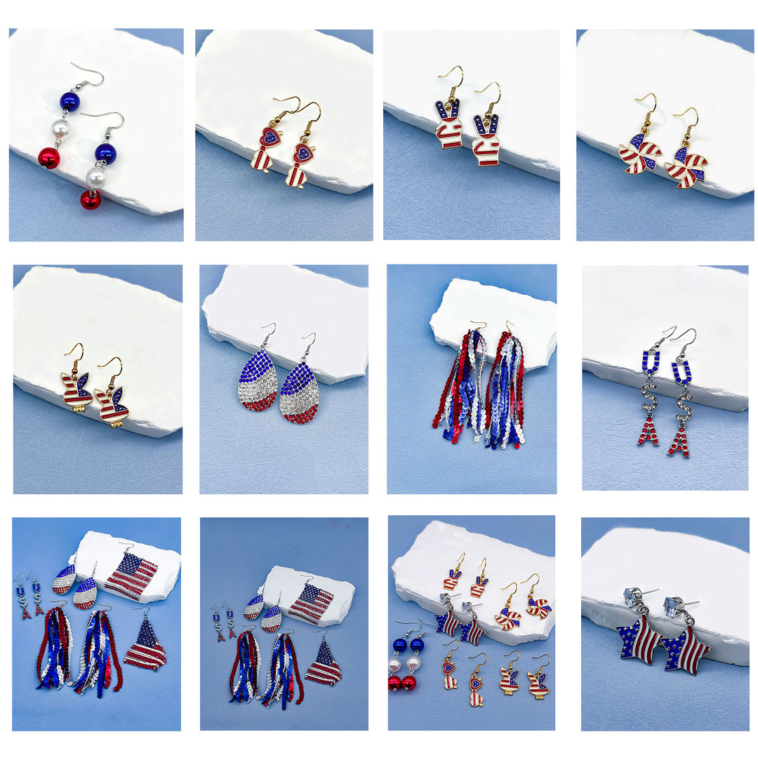Women's nan long patriotic mesh tassel dangle earrings Bowlift