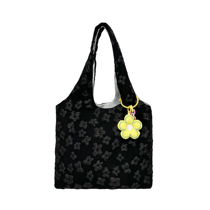 Textured Floral Embroidered Tote Bag