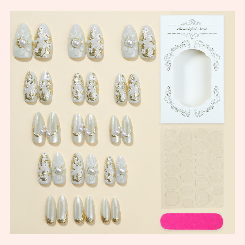 Premium Decorative Press-On Nail Set with Elegantly Embellished Designs Bowlift