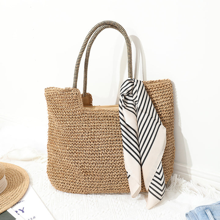 Handmade Massive Shopping Bag Made of Natural Material with Fashionable Scarf Bowlift