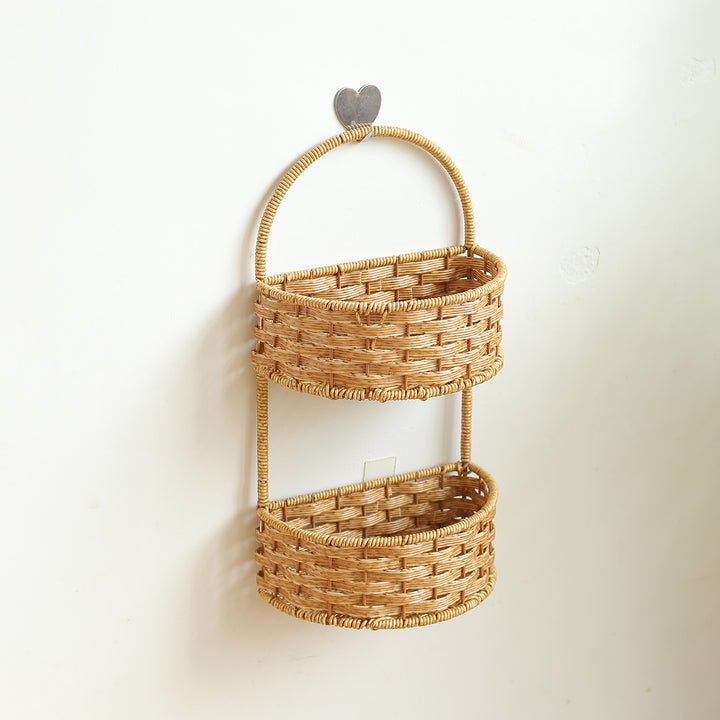 Double-Tiered Wicker Storage Basket Bowlift