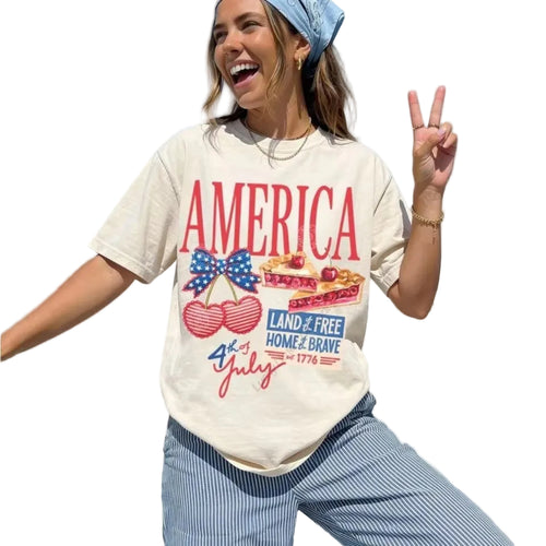 Women's nan patriotic oversized cotton graphic tee with relaxed boxy fit Bowlift