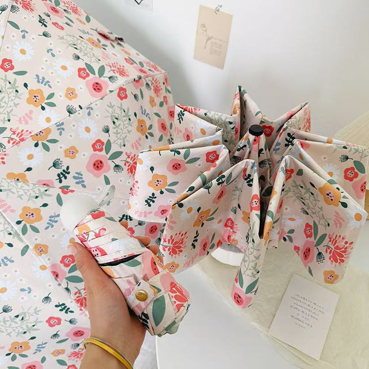Ladies Folding Umbrella with Floral Design and Cute Details Bowlift
