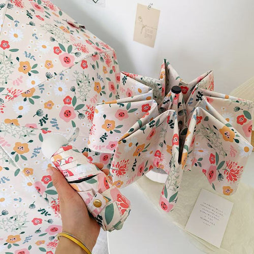 Ladies Folding Umbrella with Floral Design and Cute Details Bowlift
