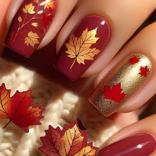 Artistic Fall-Themed Press-On Nail Art Bowlift