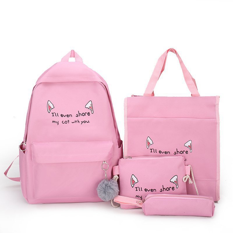 Fun-Themed Cat Print Backpack Set Bowlift