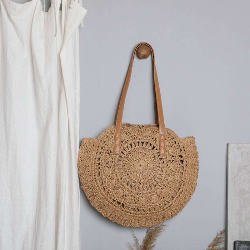 Basket bag with leather handles and colorful design Bowlift