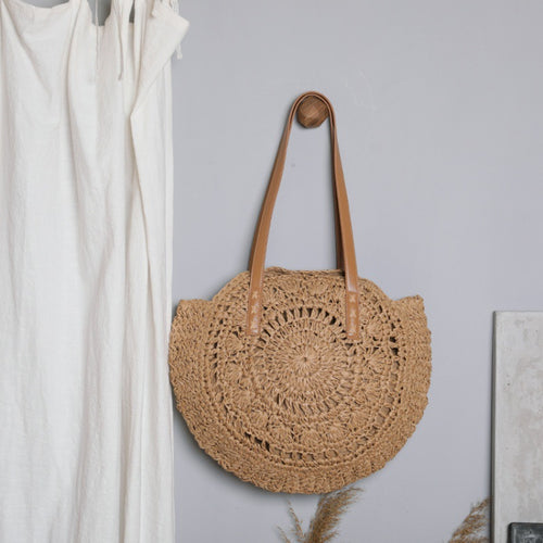 Basket bag with leather handles and colorful design Bowlift