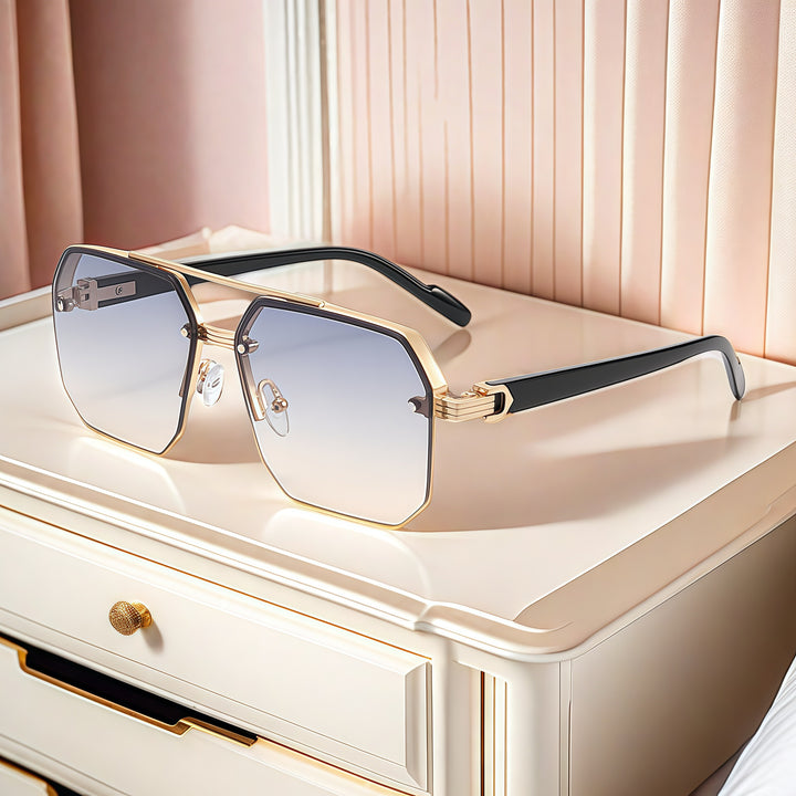 Oversized Geometric Metal Rimless Sunglasses Bowlift