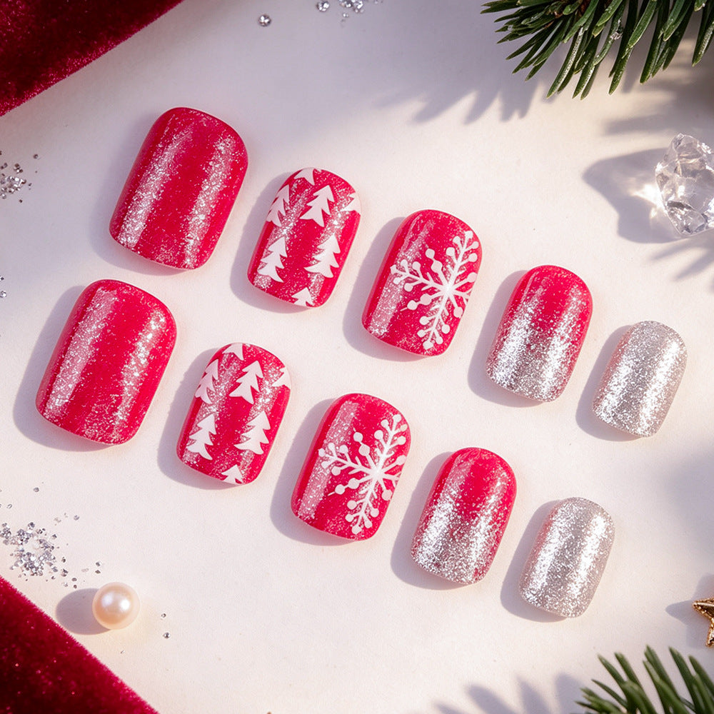 Festive Holiday Press-On Nail Art Bowlift