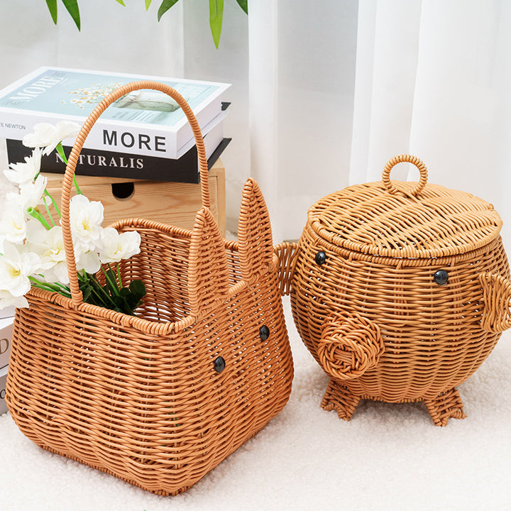 Decorative Animal-Shaped Woven Storage Basket Bowlift