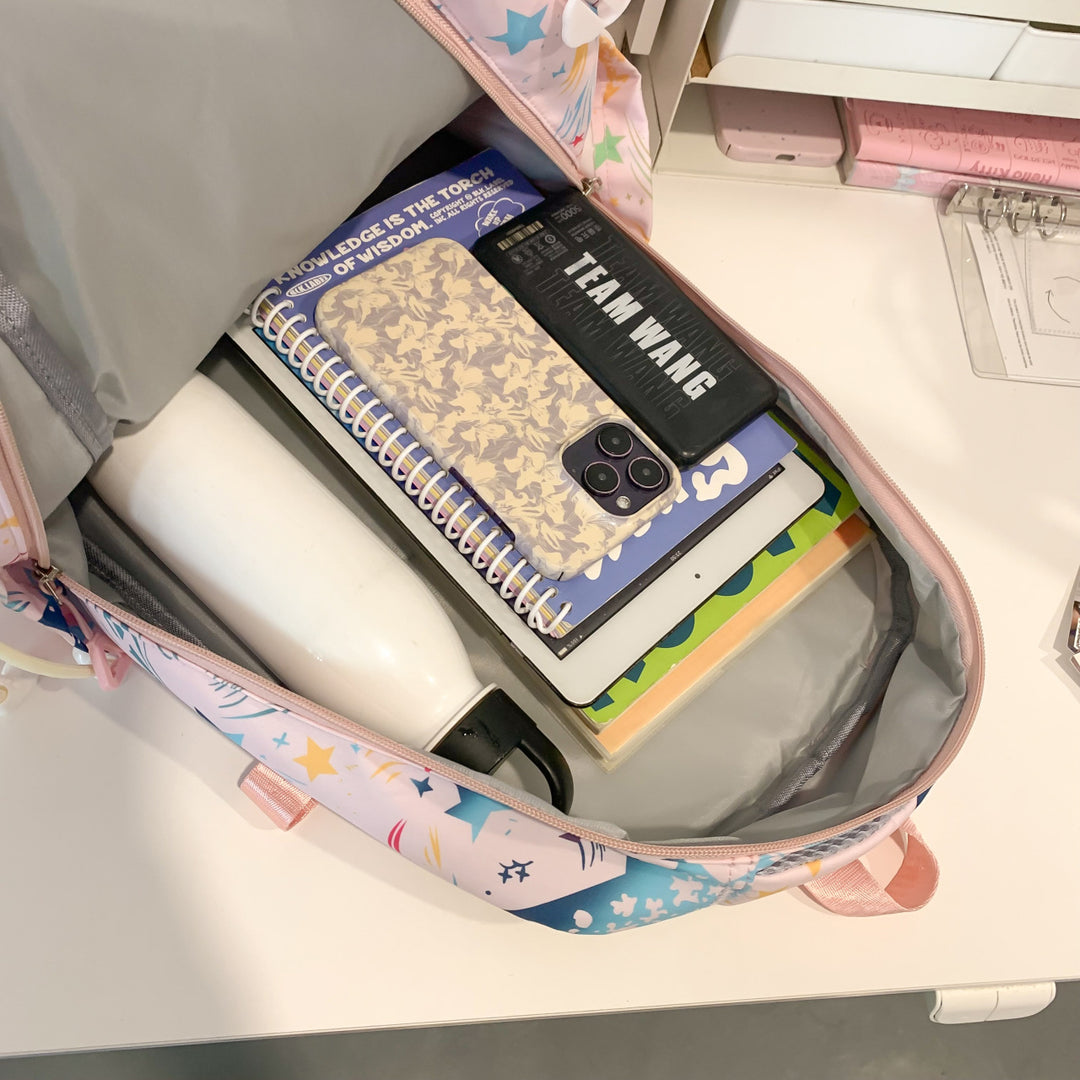 Backpack with Colorful Star Pattern and Innovative Storage Options Bowlift